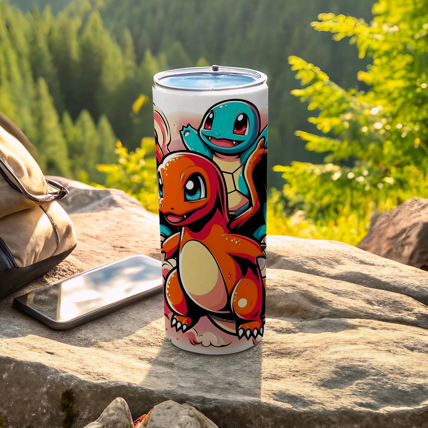 Colorful Cartoon Charizard and Squirtle-Themed Tumbler
