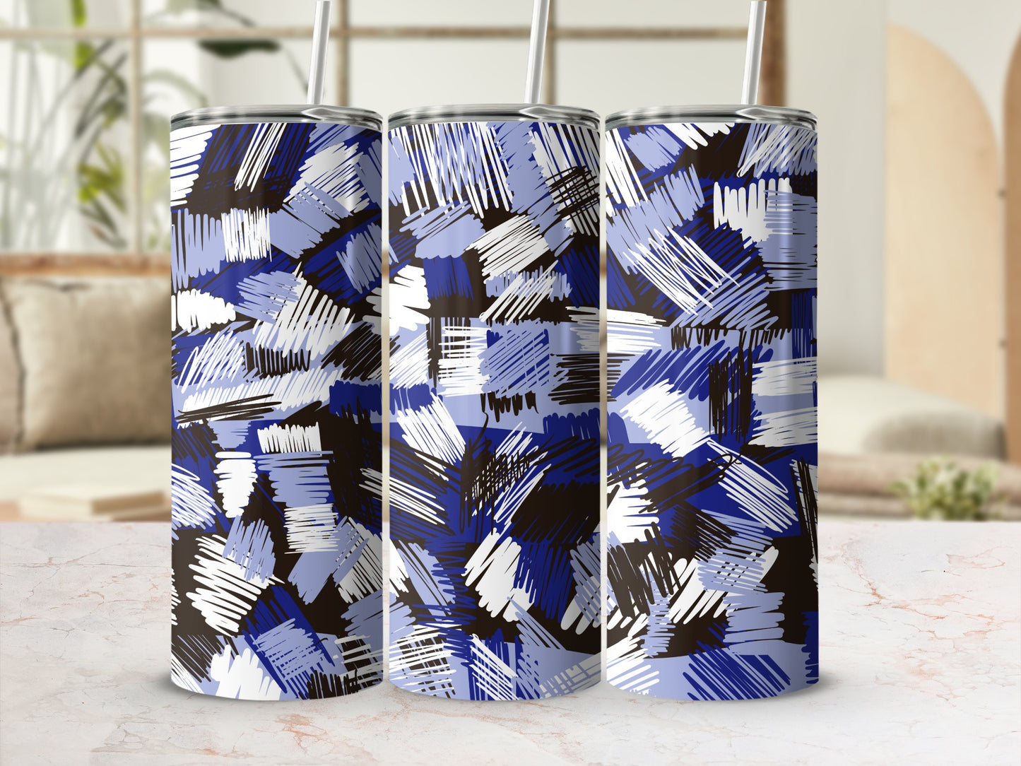 Abstract Blue and White Pattern Tumbler המוצר