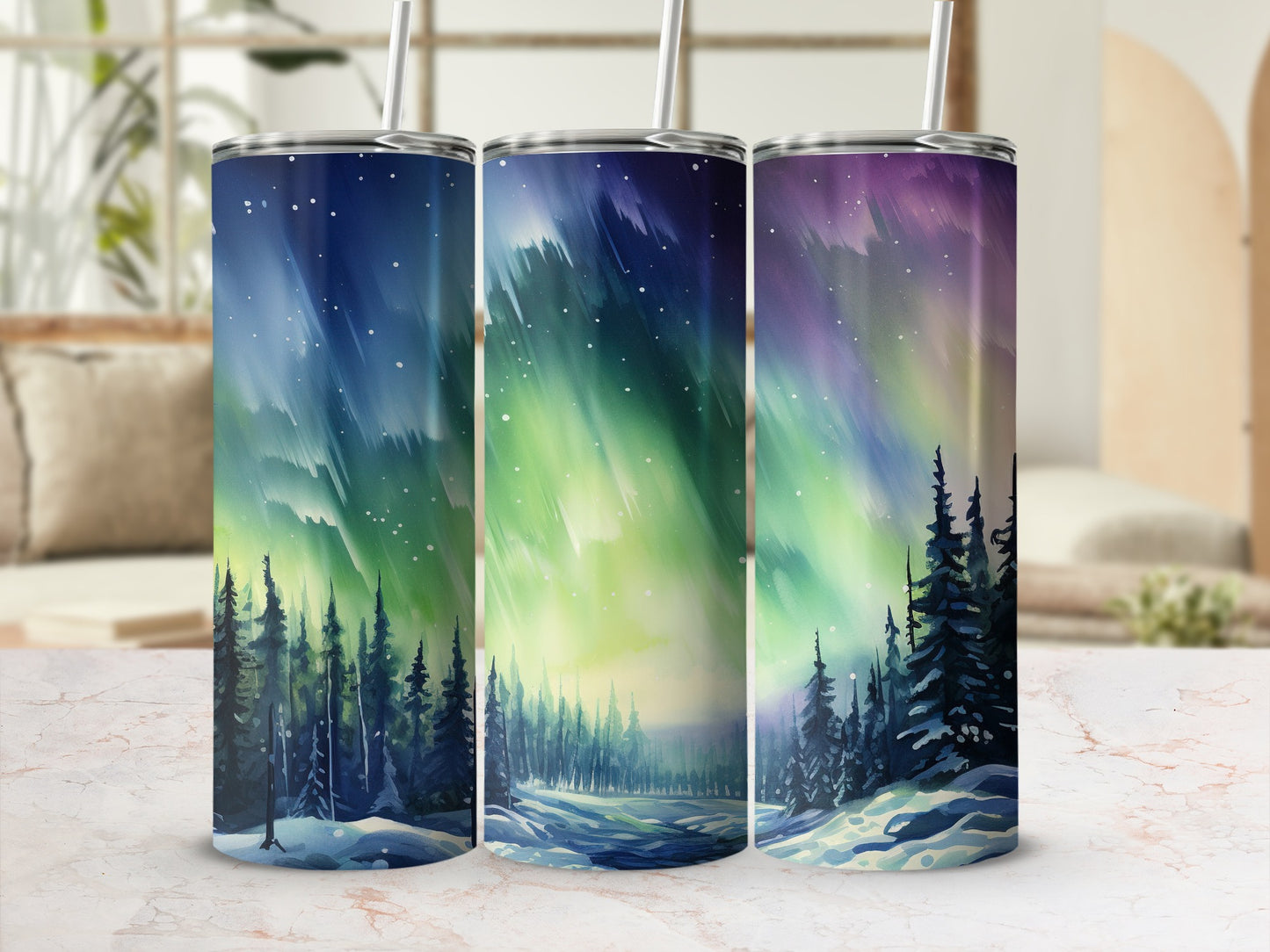 Northern Lights Inspired Travel Tumbler with Lid