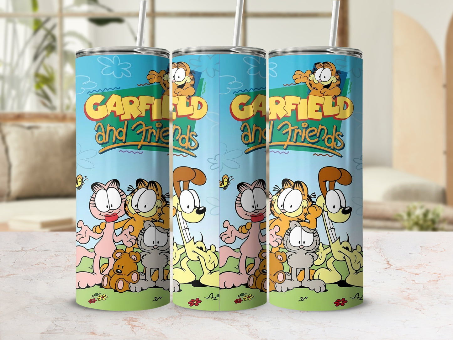 Garfield and Friends Colorful Tumbler with Straw