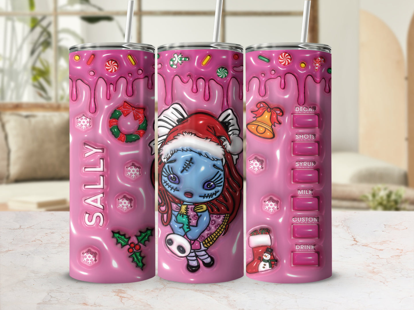 Cute Pink Christmas Character Personalized Tumbler