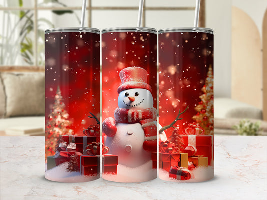 Festive Holiday Snowman and Presents Design Tumbler