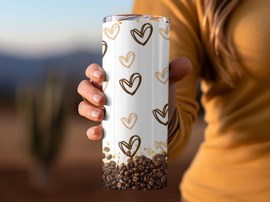 Heart and Coffee Beans Travel Tumbler Cup Hot Cold