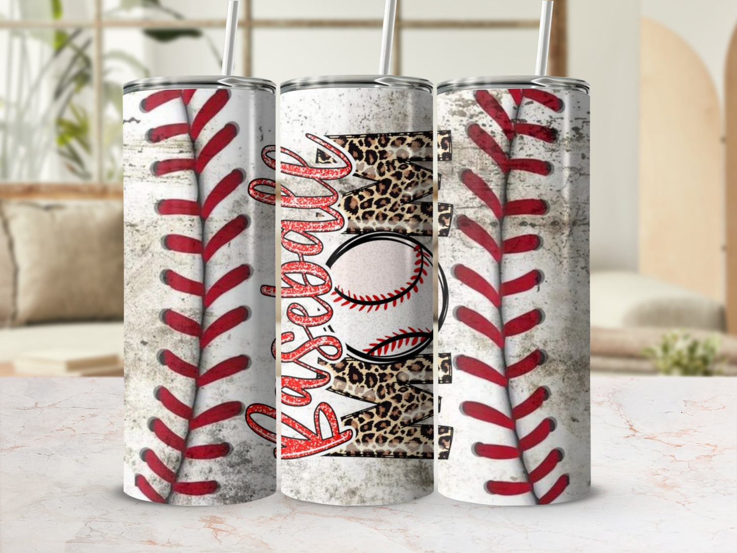 Vintage Leopard Baseball Skinny Tumbler Cup Design