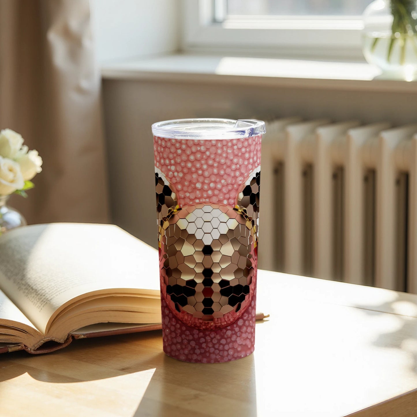 Pink Honeycomb Patterned Insulated Tumbler Cup