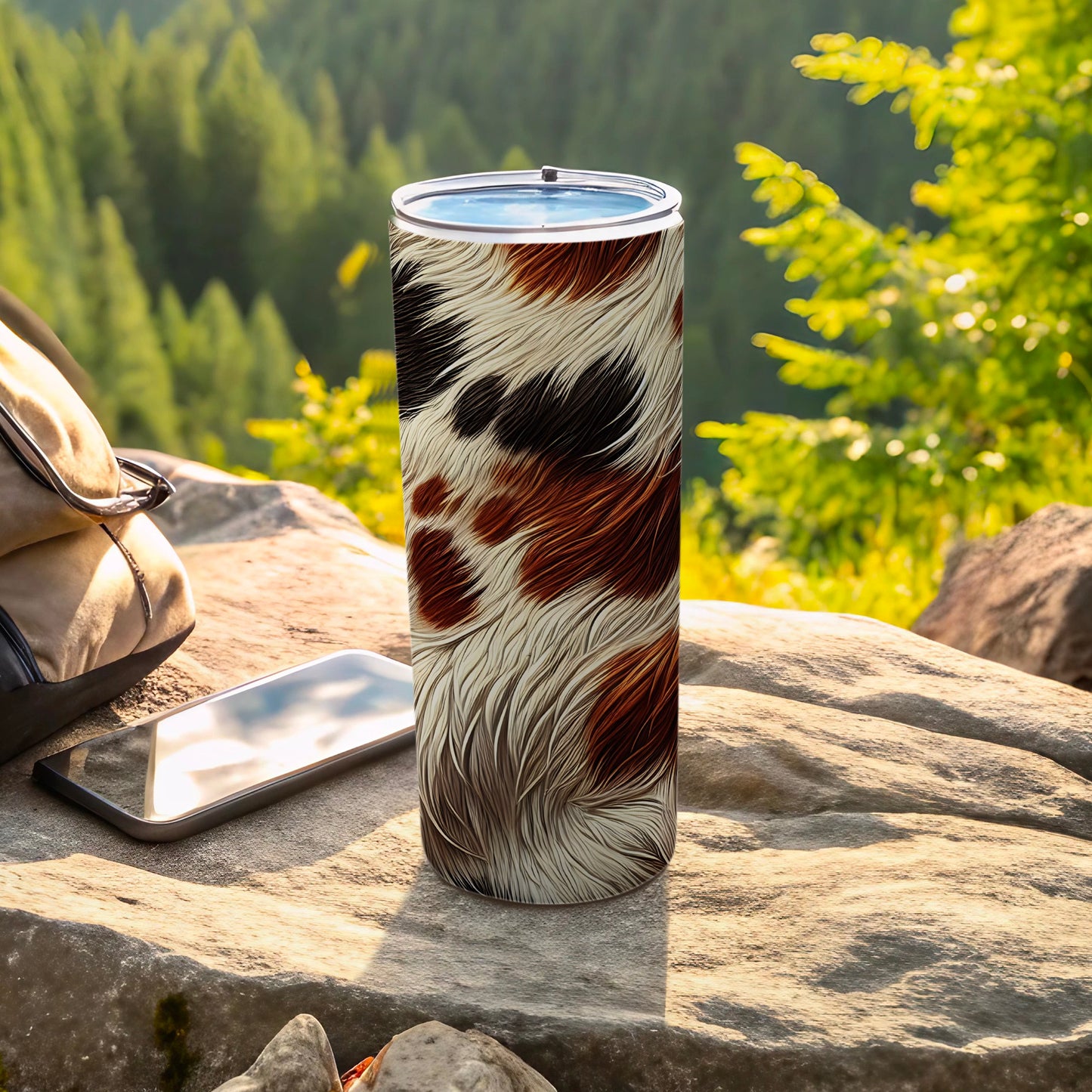Cowhide spots white brown black animal fur tumbler product type