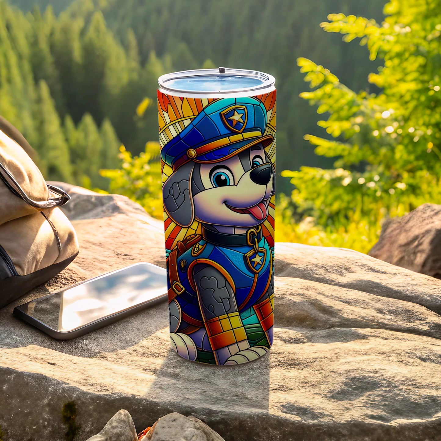 Colorful Cartoon Police Dog Design Tumbler