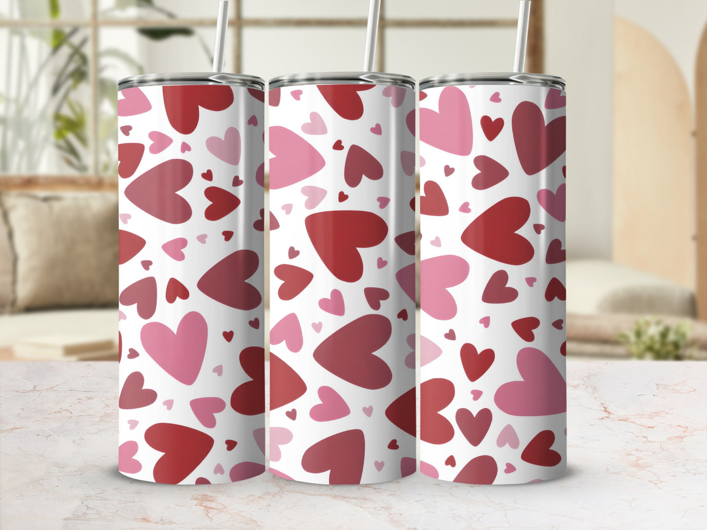 Cute Love Hearts Pattern Tumbler Gift for Her Valentine's