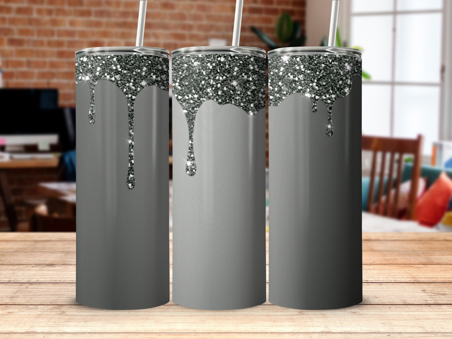 Glitter Silver Drip Artistic Stainless Steel Tumbler
