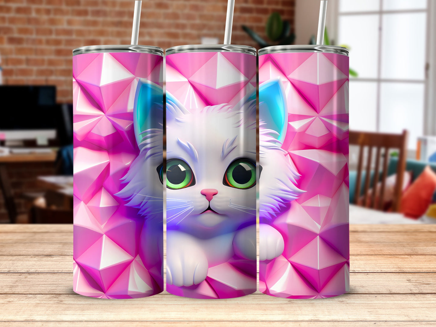 Adorable Cute Kitty Geometric Pink Purple Pattern Tumbler product type