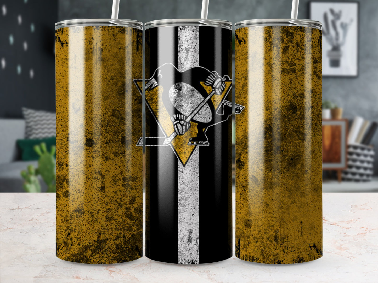 Grungy Yellow and Black Steel Design Tumbler