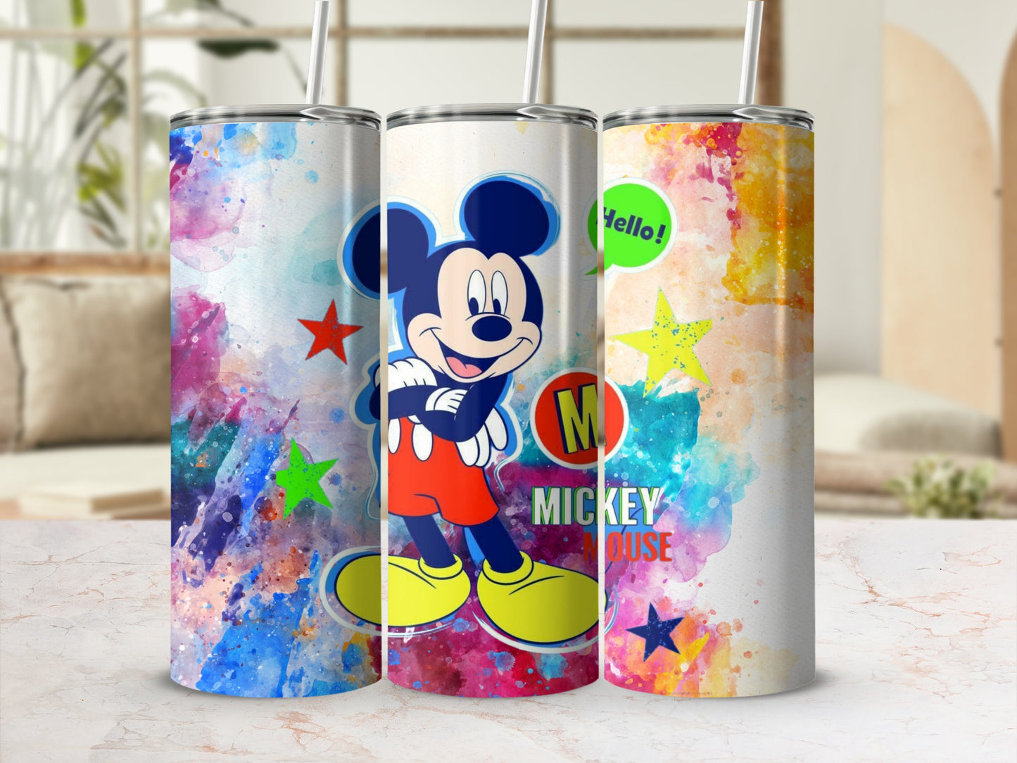 Colorful Mickey Mouse Tumbler with Star Accents