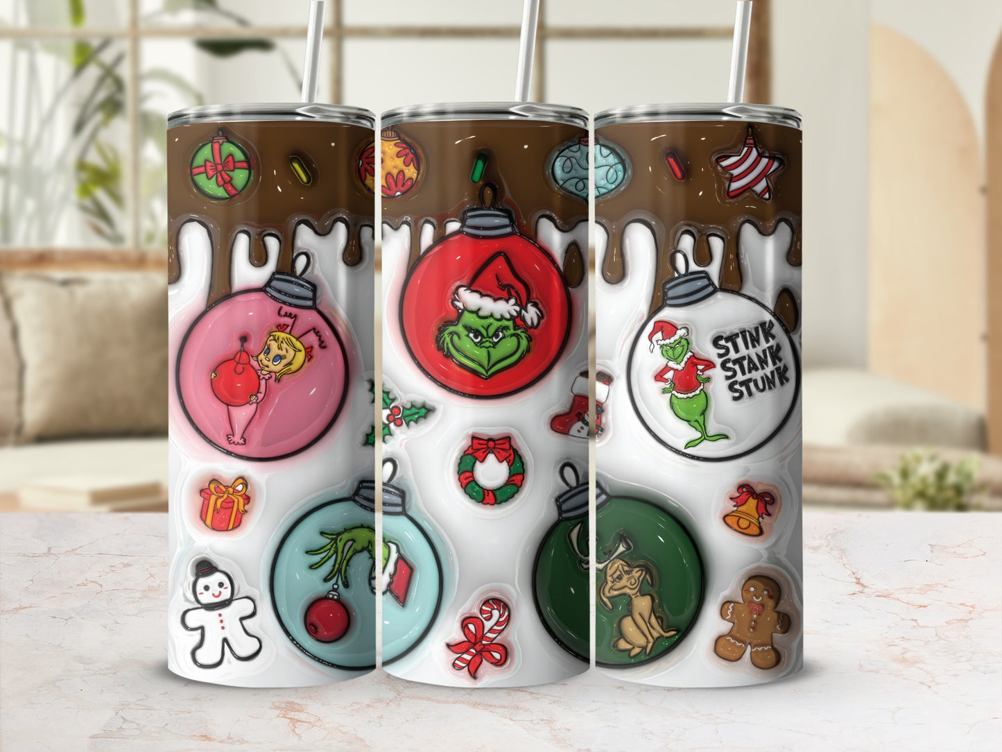 Christmas Ornament Grinch and Characters Tumbler Cup