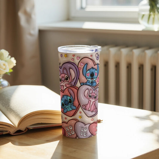 Cute Cartoon Hearts and Kittens Stainless Steel Tumbler