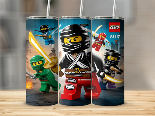 LEGO Ninjago characters Kai, Jay, and Zane on a tumbler.