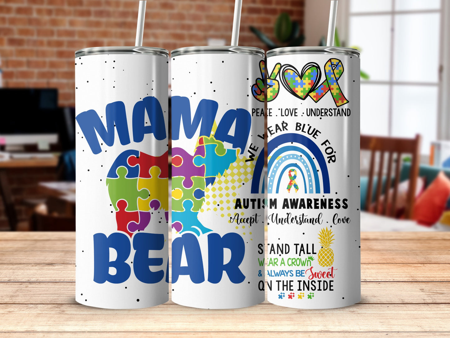 Mama Bear Autism Awareness Tumbler