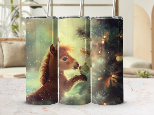 Festive Pony and Christmas Tree Custom Tumbler Cup