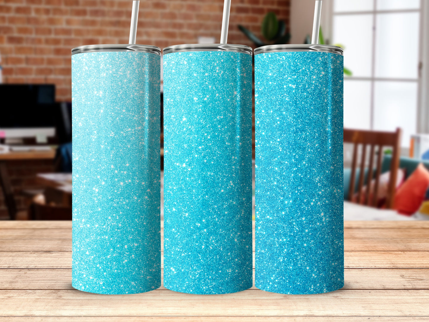 Glittery Sparkling Blue Insulated Tumblers for Everyday Use