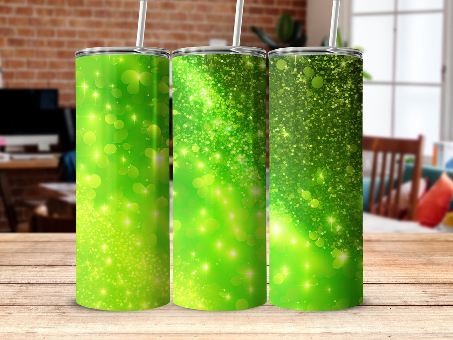 Sparkling Green Tumbler with Straw for Everyday Use