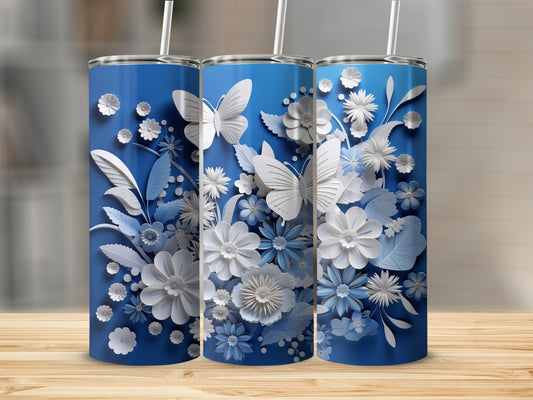 Blue White Layered Butterflies Flowers Art Drinkware product type