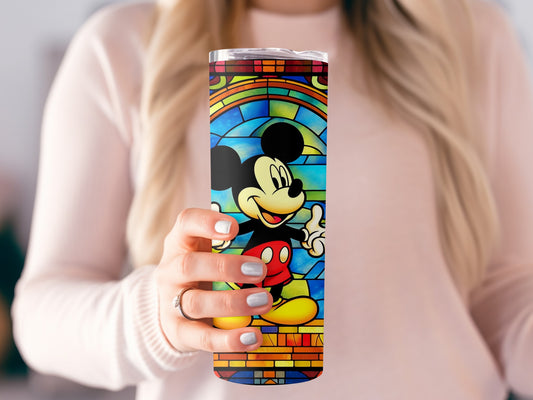 Colorful Mickey Mouse Tumbler with Stained Glass Design
