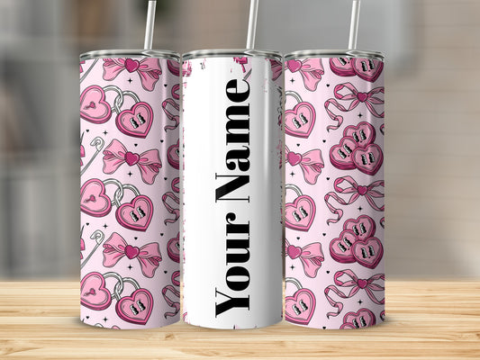 Personalized Heart Pattern Pink Tumbler Drinkware