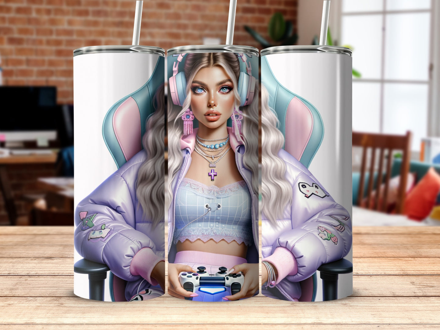 Stylish Gamer Girl Tumbler with Cool Anime Art