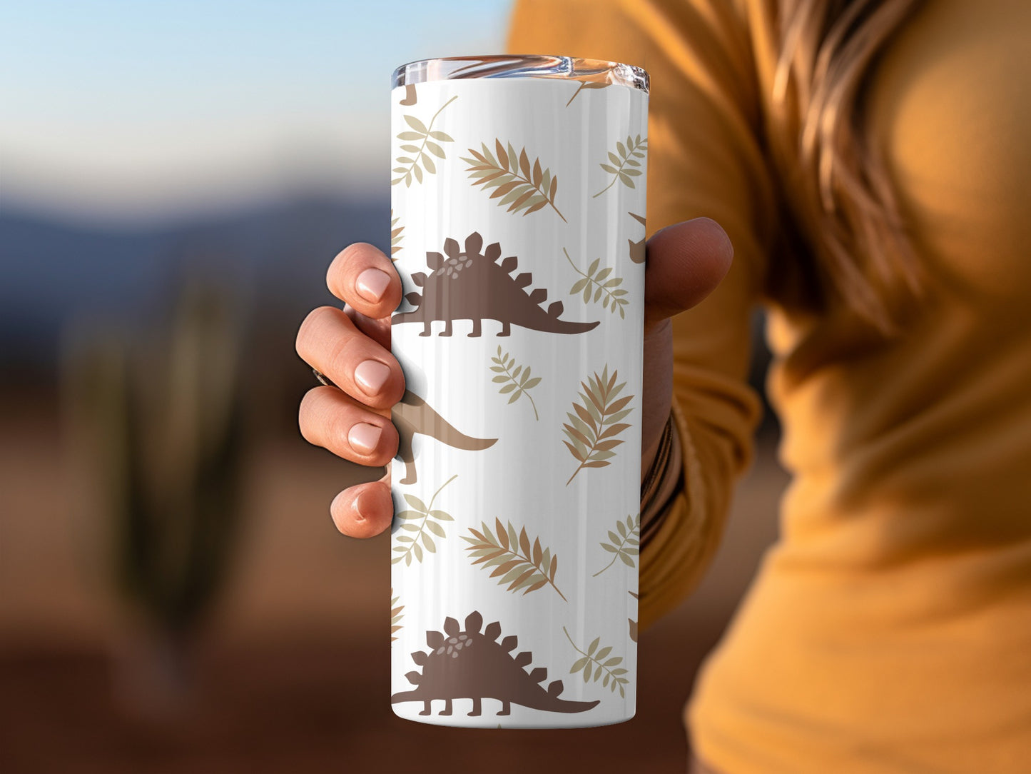 Dinosaur and Leaves Patterned Travel Mug