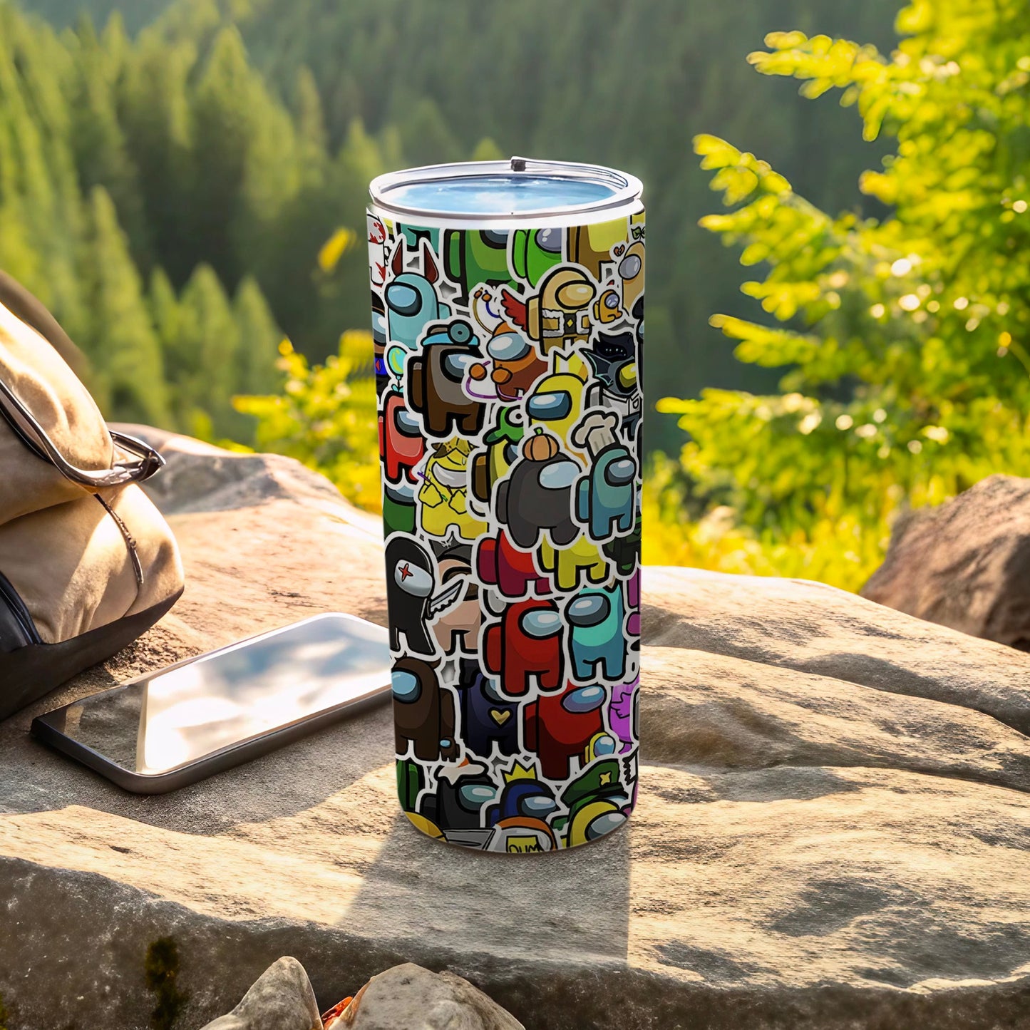 Colorful Crewmates and Impostors Travel Tumbler