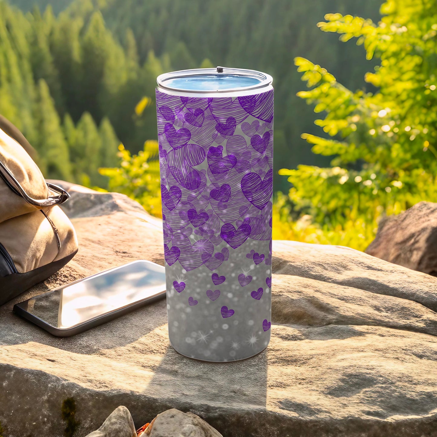 Purple Sketched Hearts Sparkle Gray Silver Tumbler product type