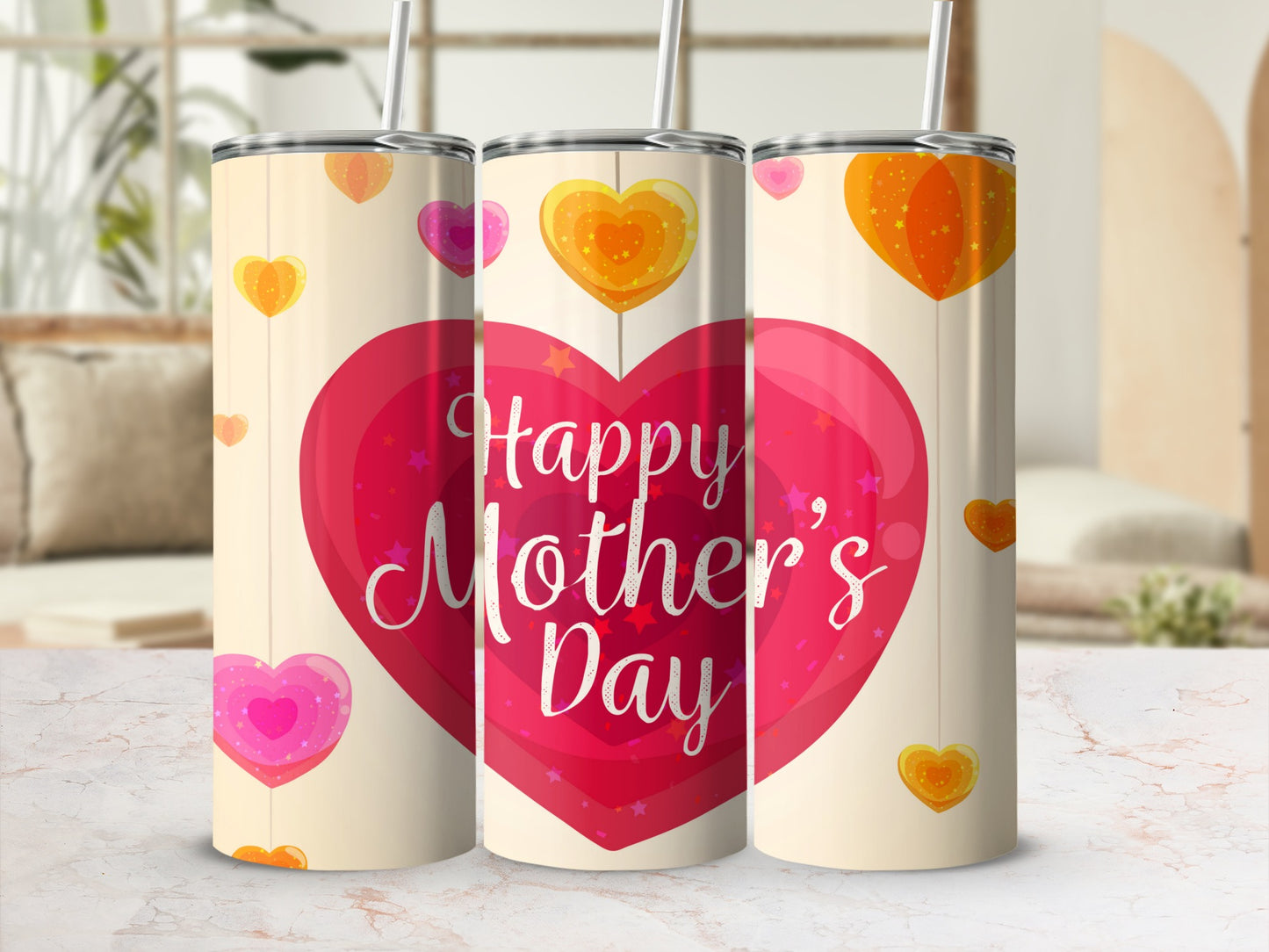 Happy Mother's Day Heart Print Tumbler Cup