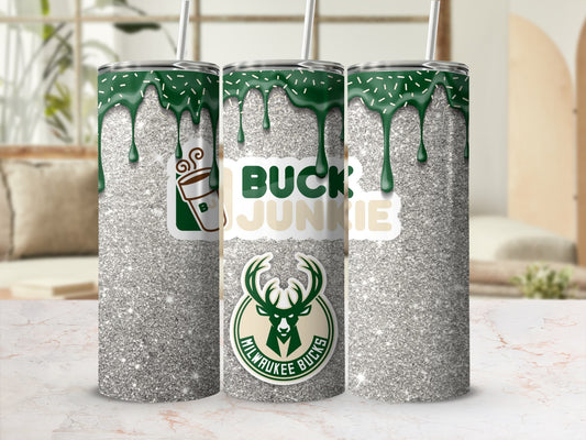 Milwaukee Bucks Glitter Dripping Design Tumbler