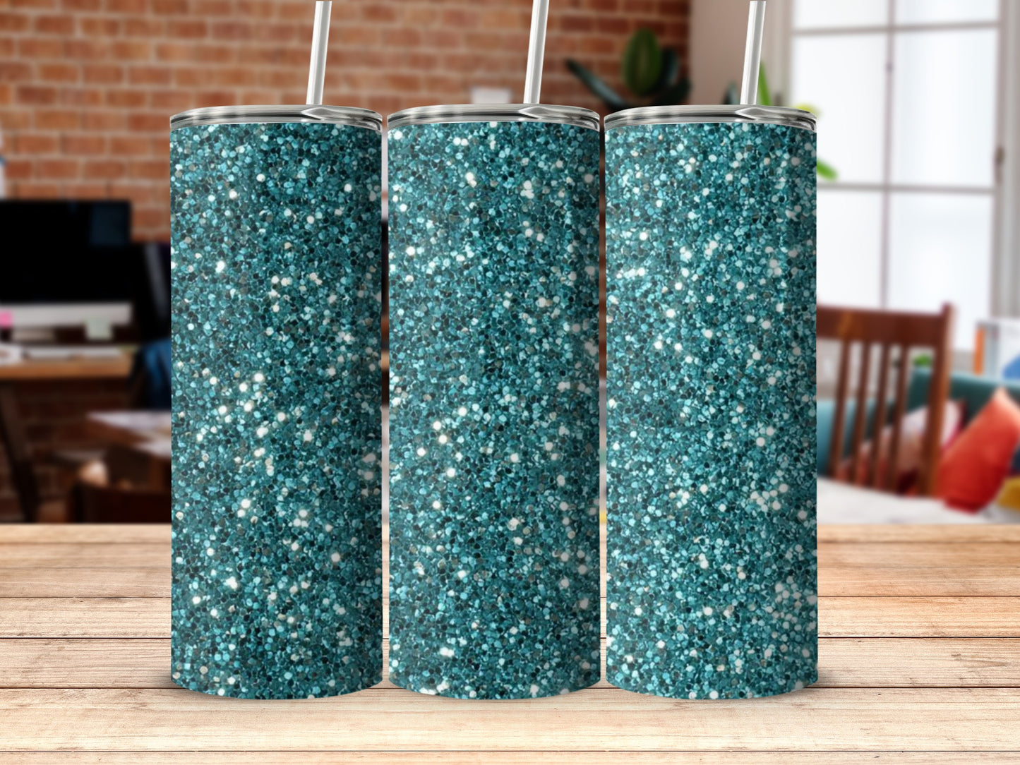 Sparkling Teal Tumbler with Glitter Design