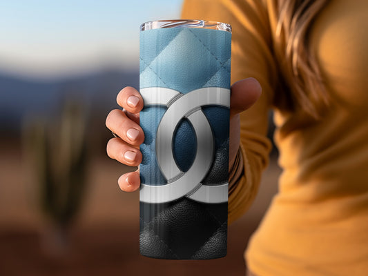 Blue Black Quilted Design Featuring Interlocking Arcs Tumblers