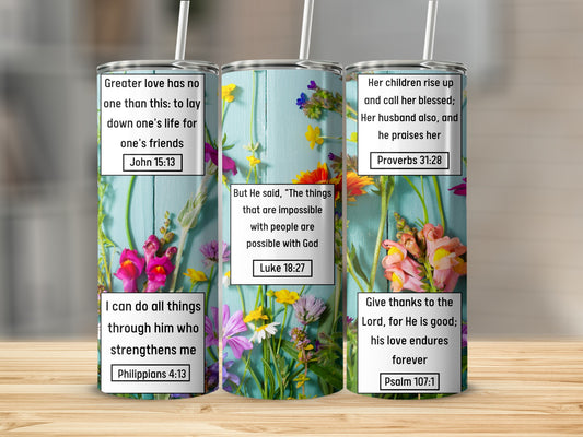 Floral Scripture-Inspired Design Tumbler