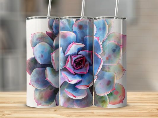 Three tumblers with a watercolor succulent design.