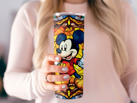 Colorful Mickey Mouse Tumbler with Stained Glass Art