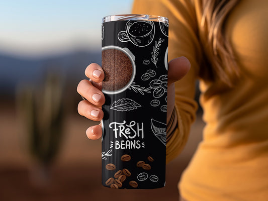 Fresh Beans Coffee Design Thermal Travel Mug