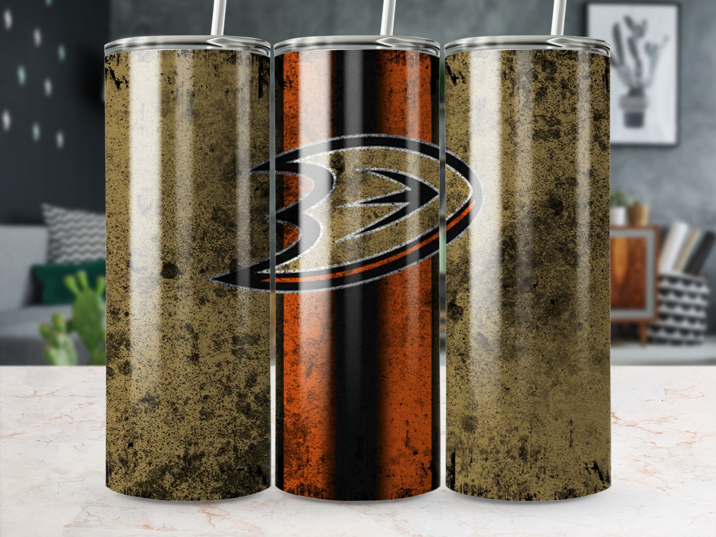 Anaheim Ducks Grunge Design Skinny Tumbler