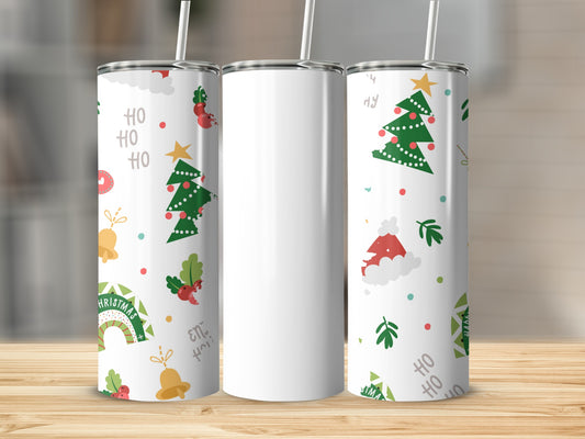 Festive Christmas Patterned Tumbler with Straw Flask