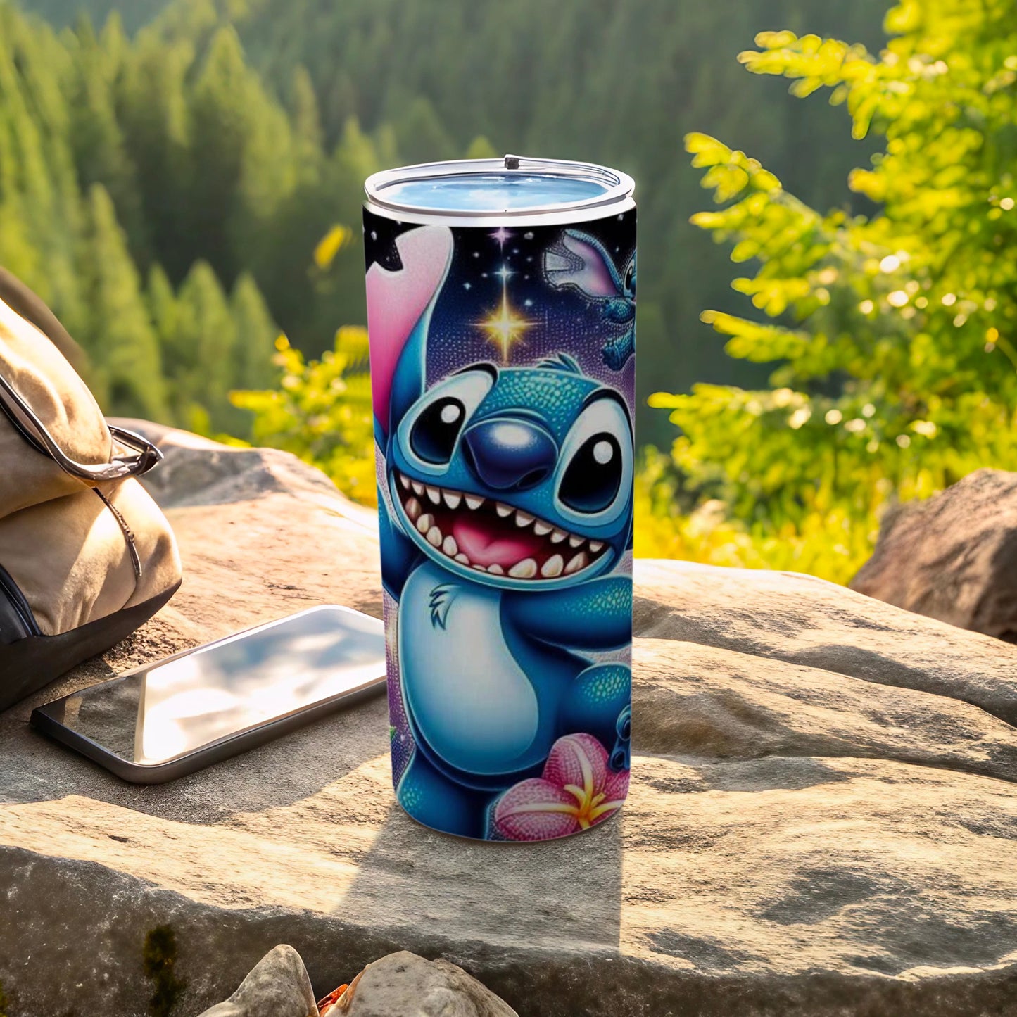 Colorful Stitch Travel Mug with Starry Sky Design