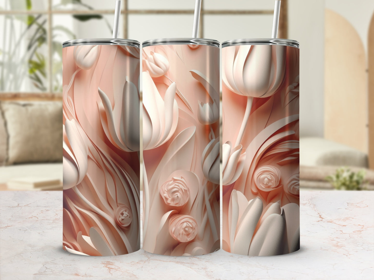 Elegant Floral Design Tall Tumbler Cup for Beverages