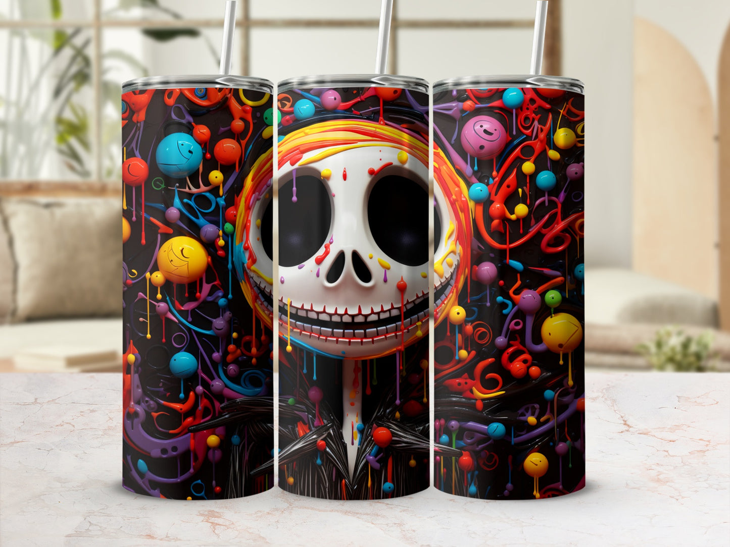 Vivid Skull and Colorful Abstract Design Tumbler