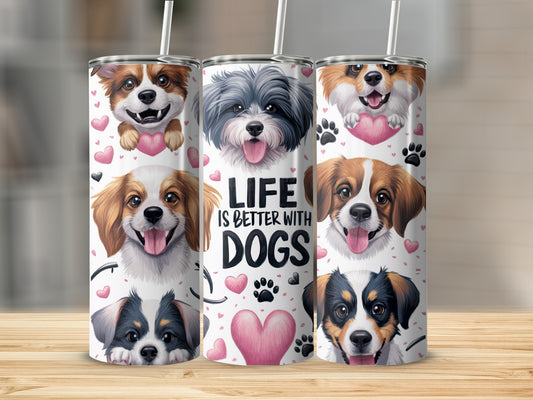 Life Is Better With Dogs Cute Puppy Faces Hearts Paw Prints product type