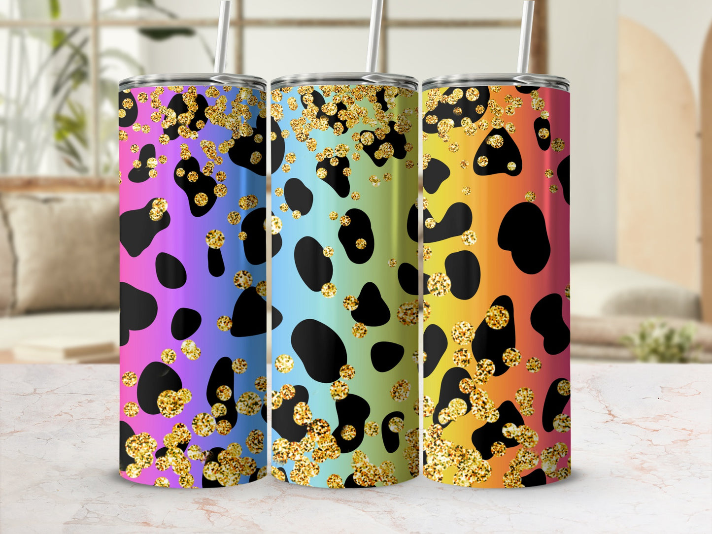 Colorful Leopard Print Glitter Pattern Insulated Tumbler