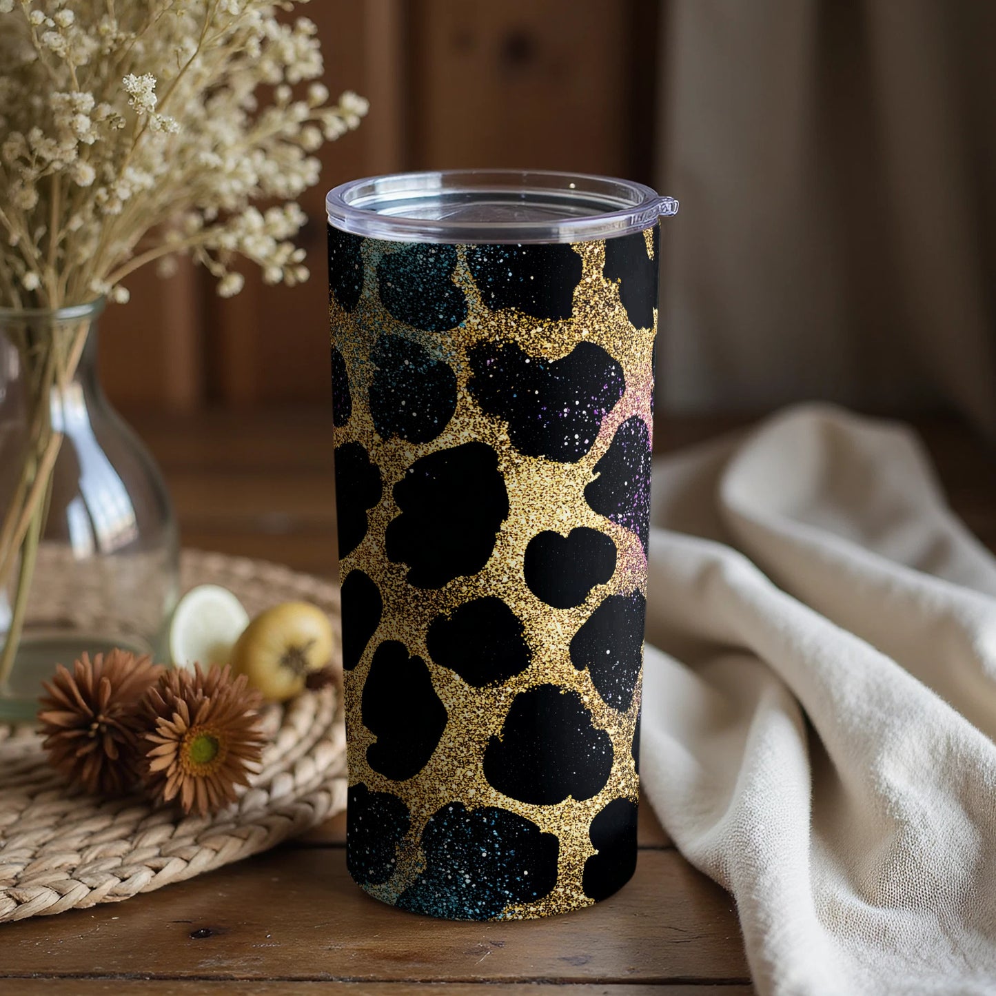 Glitter Leopard Print Travel Tumbler for Trendy Drinkware