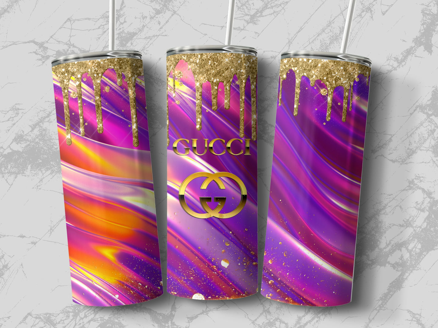 Colorful Gold Glitter Drip Design Tumbler Cup
