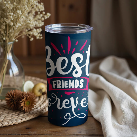 Best Friends Forever White Pink Tumbler on a Table