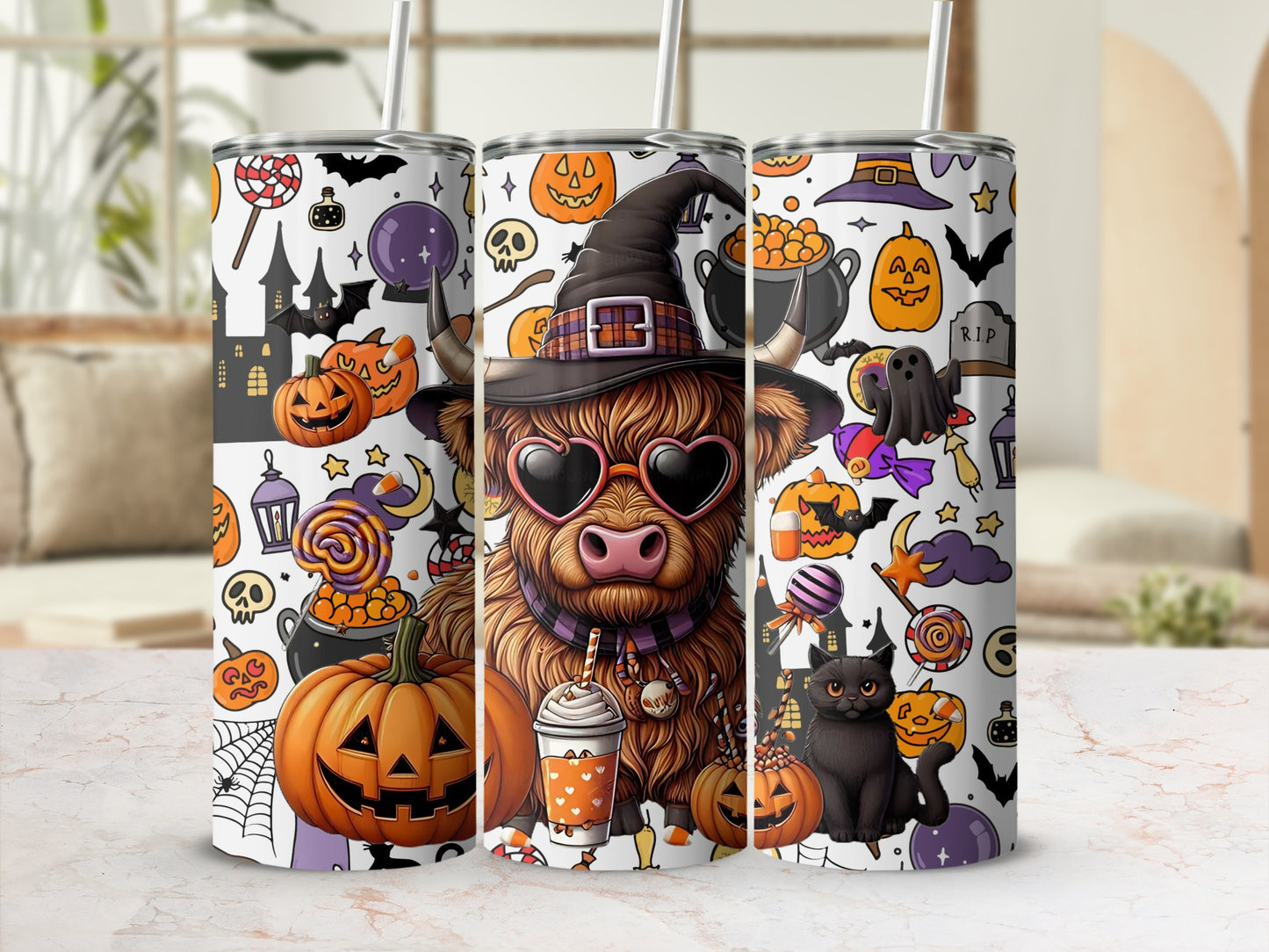 Festive Halloween Themed Stainless Steel Tumblers