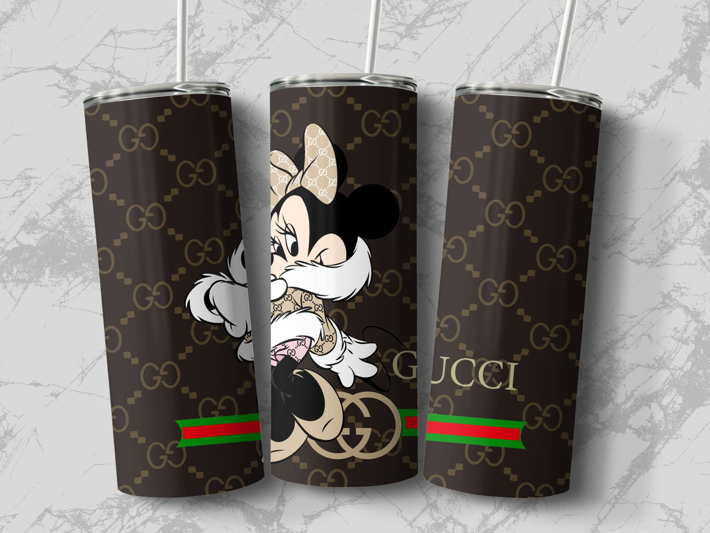 Cute Minnie Design and GUCCI Patterns Tumbler
